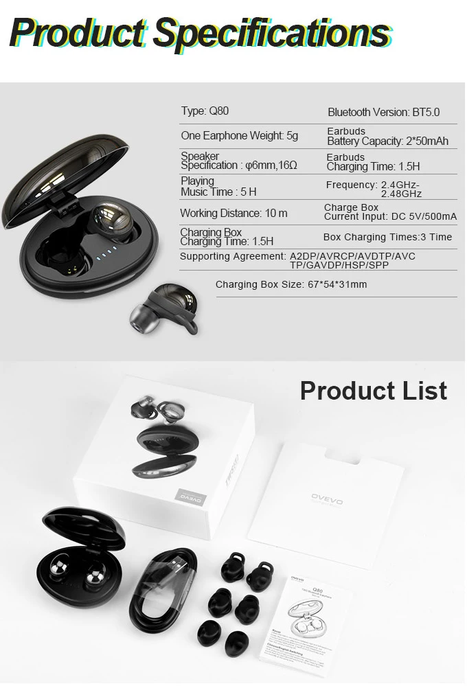Новое поступление Ovevo Q80 bluetooth V5.0 наушники IPX7 водонепроницаемые супер бас HiFi наушники с микрофоном красный синий цвет