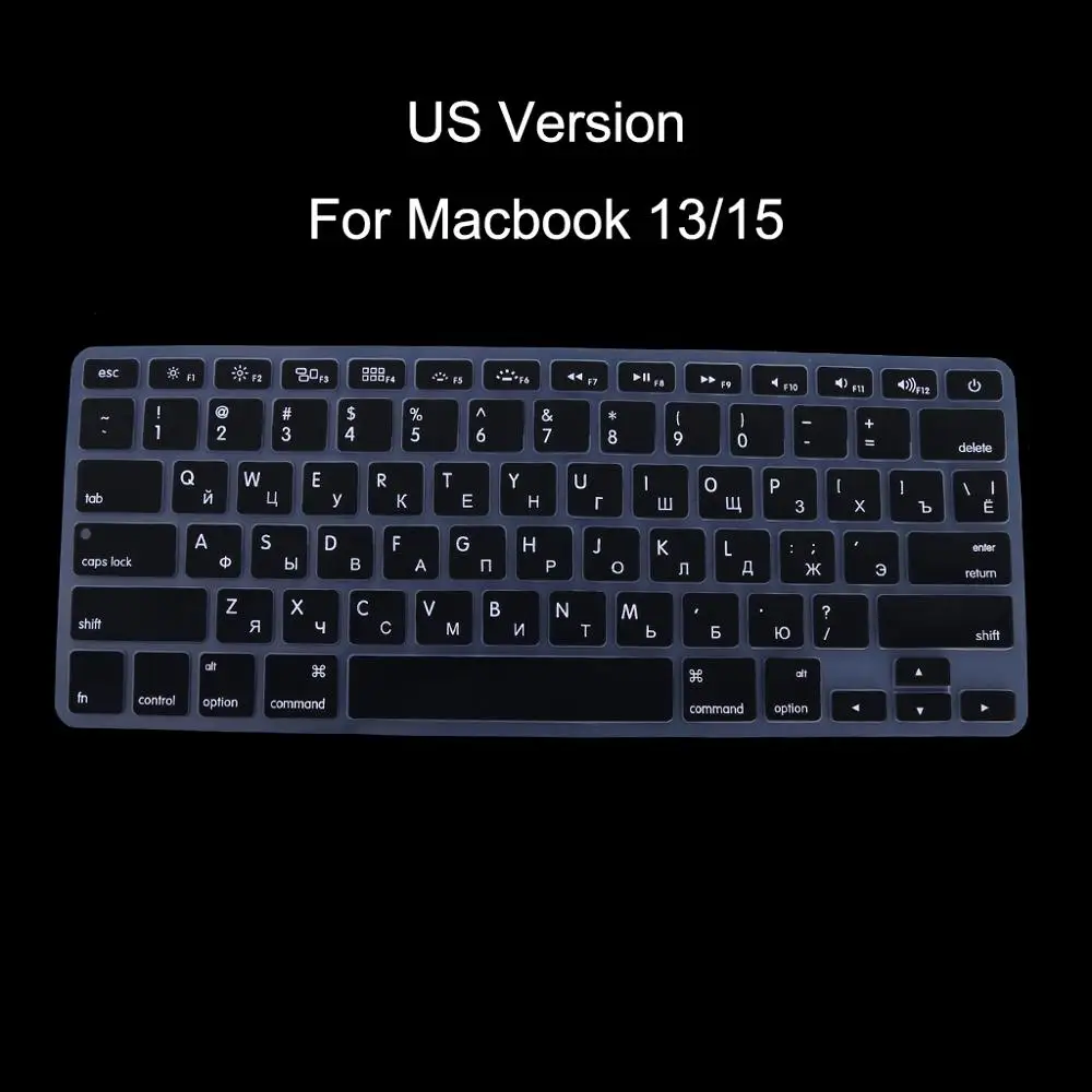 Черный Версия США русская Клавиатура силиконовый чехол для Apple Macbook Air Pro 13 15 - Цвет: Черный