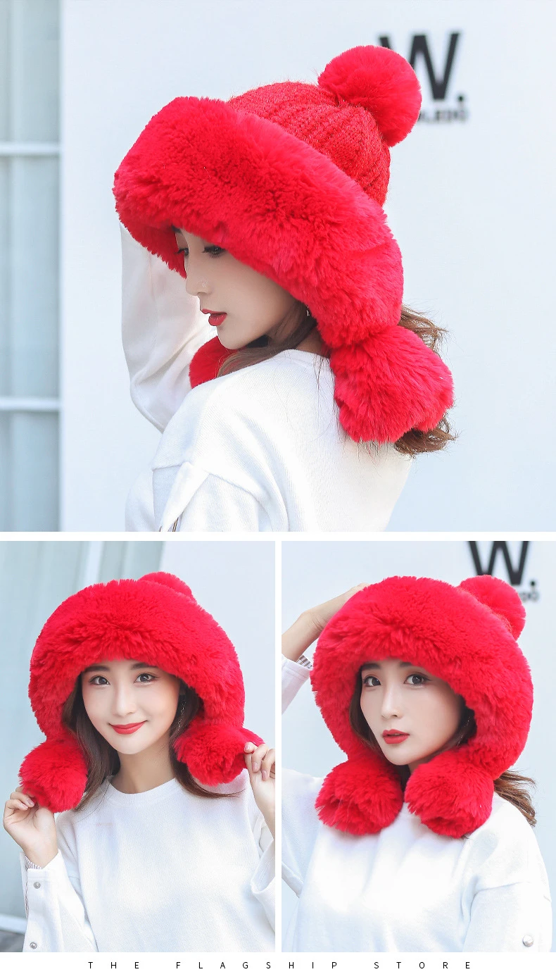 USPOP Women skullies thickened velvet knitted hats warm snow hats female winter hats cute pompom beanies