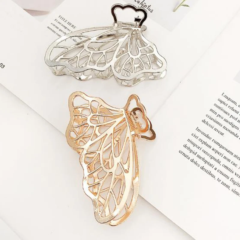 Large Butterfly Geometric Hair Clip Barrette Hair Claw Clamp Pearl Metal Hairpin