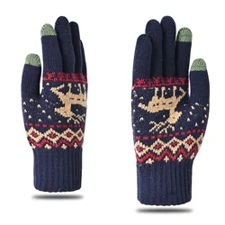 2021 New Mens Winter Gloves Thicken Warm Knitted Gloves Unisex Touch Screen Elk Pattern Plus Velvet Outdoor Cycling Cold Gloves
