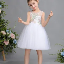 Новое поступление, милые зеленые платья на свадьбу для девочек 2, 3, 4, 5, 6, 7, 8, 9, 10, 12 лет, белое кружевное Тюлевое платье с вышивкой