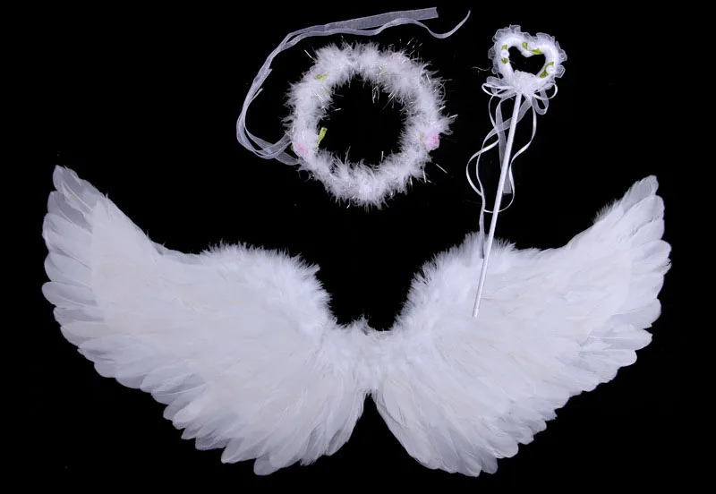Костюм ангела, повязка на голову, крылья, палочка, Halo, юбка-пачка, комплект, перо, угол, платье феи для девочек, наряд на Хэллоуин, Рождество, navidad - Цвет: 3pcs set white