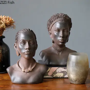 

American Country African Beautiful Women Art Sculpture Girl Figure Head Portraits Statue Resin Crafts Creativity Home Decoration