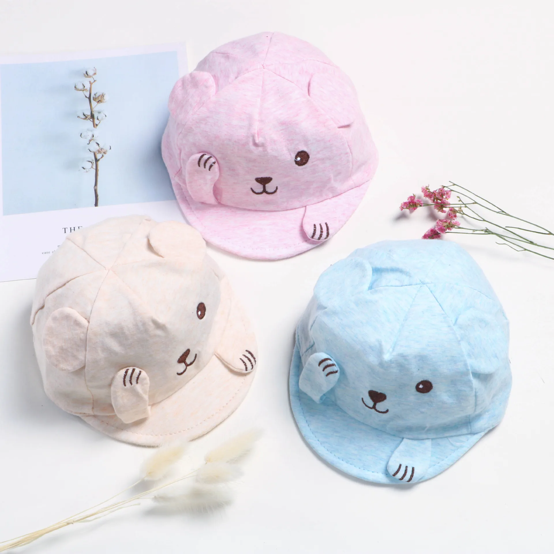 

Infant Baby Cute Cotton ruan yan mao Sub Newborns Autumn Thin Cover Eyes Bear Brim Hat Beanie
