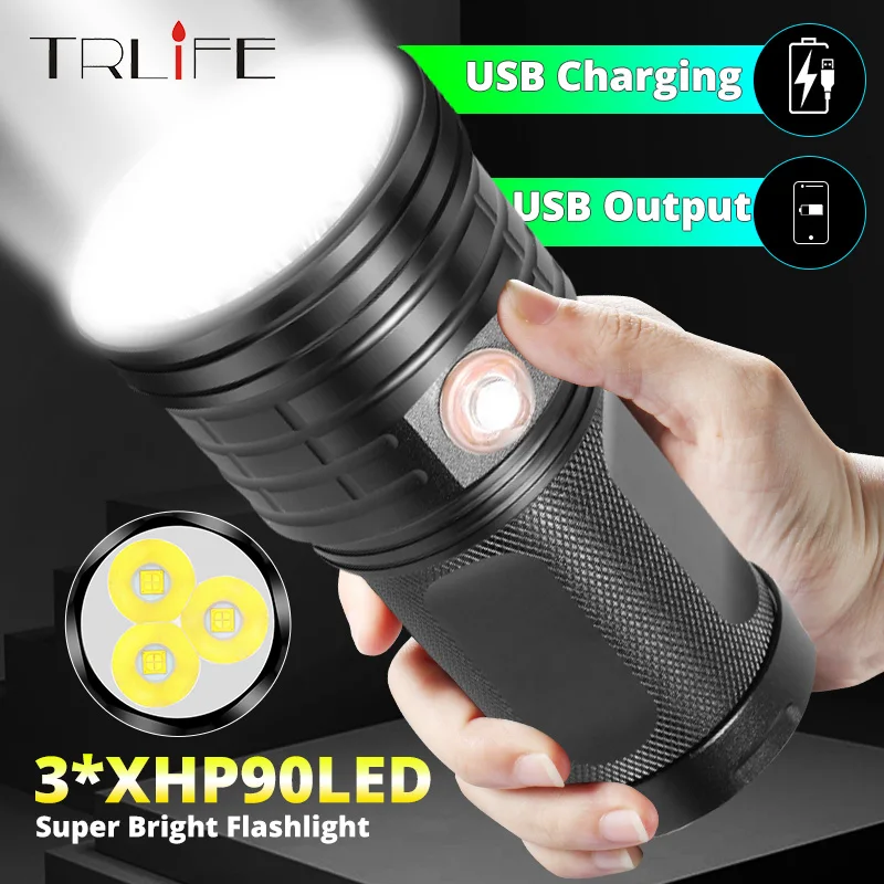 

10400MAH XHP90 LED Searchlight Xlamp Ultra Powerful T6 Flashlight Torch Lanterna USB Lamp Portable Power Bank Light By 18650