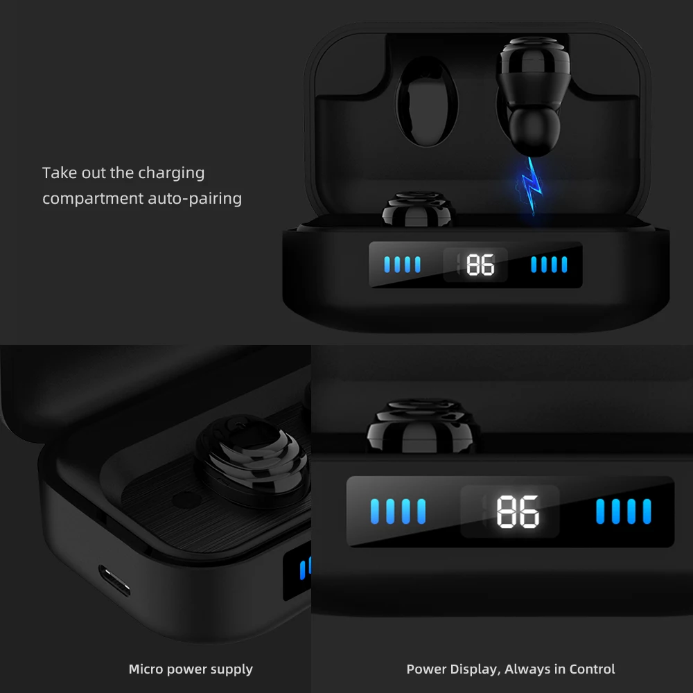 H01 TWS Bluetooth 5,0 наушники настоящие беспроводные 9D стерео музыкальные наушники светодиодный дисплей 2000 мАч наушники можно заряжать для телефона