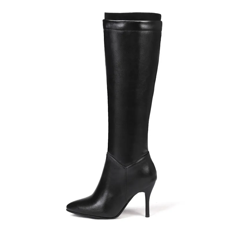ANNYMOLI Autumn Knee High Boots Women Zipper Thin High Heel Tall Boots Sexy Pointed Toe Shoes Female New Winter Large Size 34-45 ANNYMOLI Autumn Knee High Boots Women Zipper Thin High Heel Tall Boots Sexy Pointed Toe Shoes Female New Winter Large Size 34-45