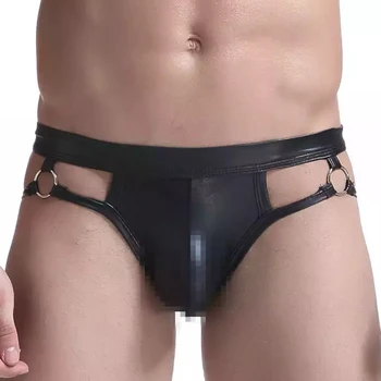 

Men's Sexy Hollow Knickers Faux Leather G-string T-Back Underwear Underpants Men's Underwear Rubberized Tights Triangle Iron