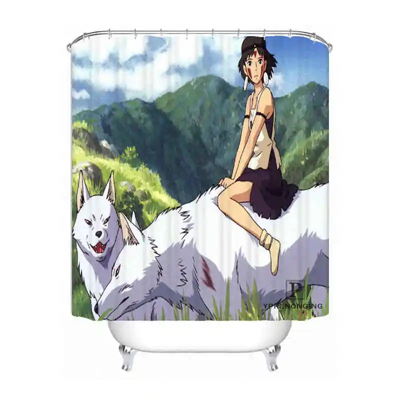 Shower Curtain Индивидуальная фигурка Принцесса Мононоке Водонепроницаемая занавеска для душа домашняя Ванна Ванная комната крючки полиэстер ткань разные размеры#180421-Sina-07 - Цвет: Shower Curtain