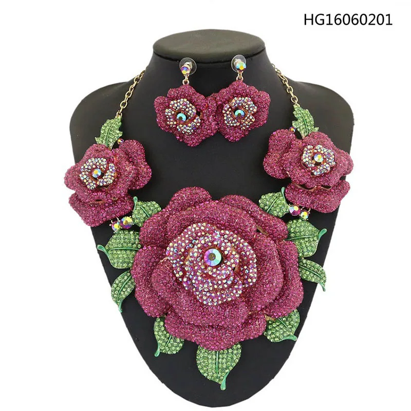 Yulaili модные большинство цветов Роскошные Стразы ожерелье с большим цветком серьги для женщин вечерние Свадебные Ювелирные наборы