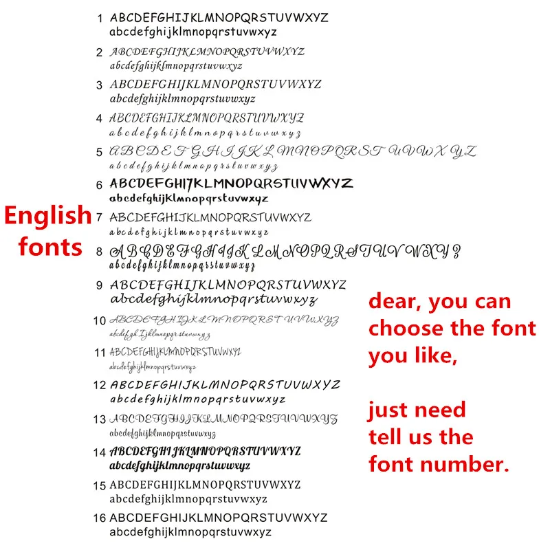 16种英文字体表，放产品链接图