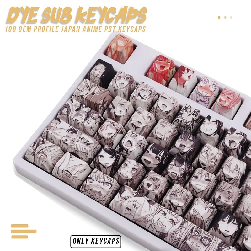 

PBT 71/108 key Ahegao Keycap Dye Sublimation OEM Profile Japanese Anime Keycap For Cherry Gateron Kailh Switch Mechanical M5TB