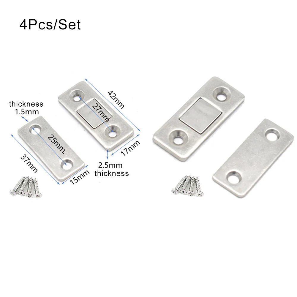 4pcs Urijk 2/4/8 шт./компл. сильный дверной замок шкафа Магнитные защелки Нержавеющая сталь Магнитный ящик для шкаф для мебели с помощью винтов - Цвет: 4pcs