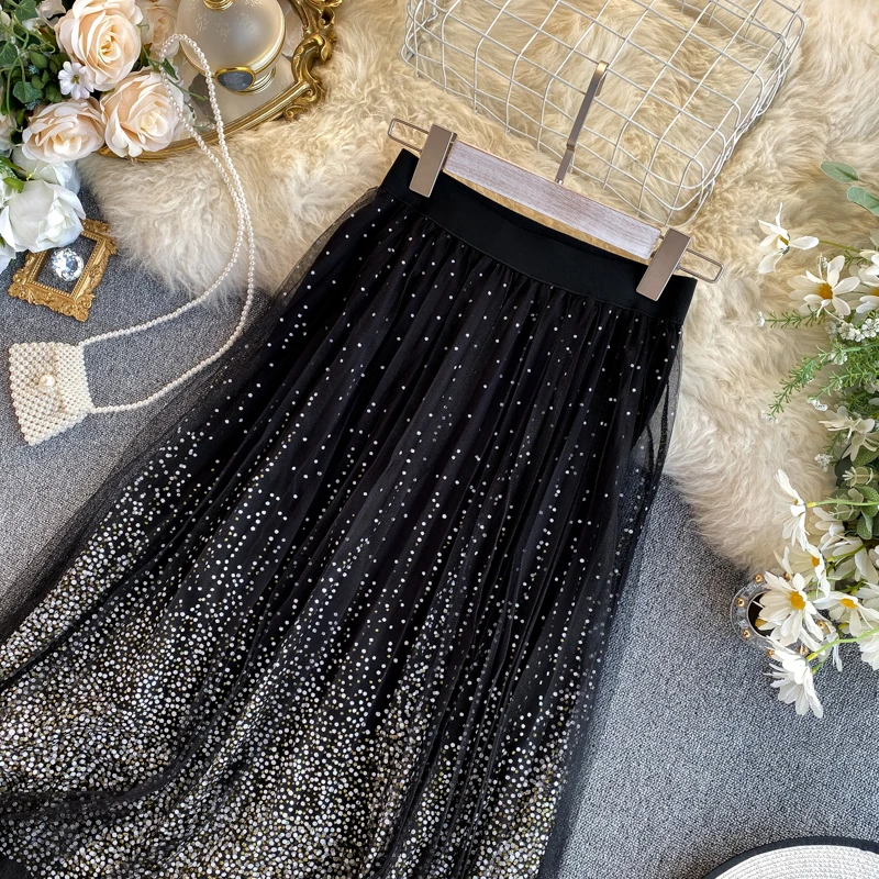 ALPHALMODA, супер фея, милая сетчатая юбка, весна, новинка, высокая талия, блестящая, бронзовая, в горошек, для женщин, Сияющий Модный, юбка