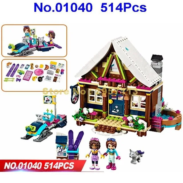 

brand 01040 Friends Girl Series 514PCS Building Blocks toy Snow resort chalet kid Bricks girl gifts Compatible With Legoes 41323