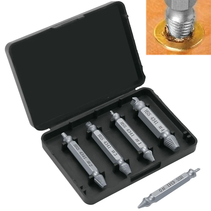

5pcs Material Damaged Screw Extractor Drill Bits Guide Set Broken Speed Out Easy out Bolt Stud Stripped Screw Remover Tool