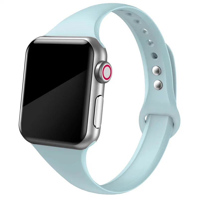 Тонкий кожаный чехол с Ремешок для наручных часов Apple watch 4 полосным 44 мм 40 мм наручных часов iWatch, ремешок 38 мм 42 мм спортивный силиконовый браслет ремешок для наручных часов Apple watch, версии 5/4/3/2/1 38 - Цвет ремешка: turquoise 27
