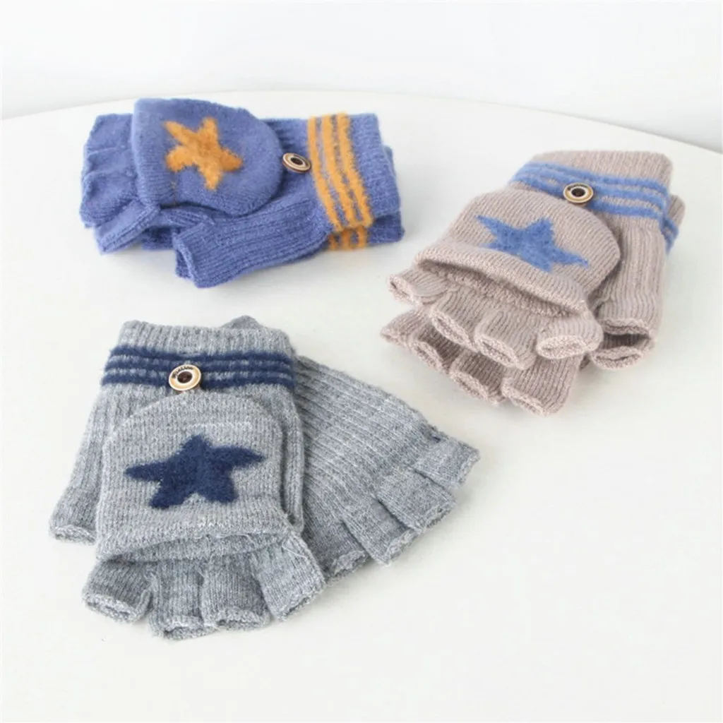 Зимние перчатки handschoenen для малышей, Детские Зимние теплые вязаные перчатки с откидной крышкой без пальцев, collant#281024