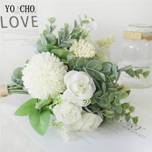 YO CHO Ткань Роза счастливый мяч искусственный шелк цветы маленький букет поддельные Flore дома вечерние Свадебные украшения Свадебный искусственный цветок