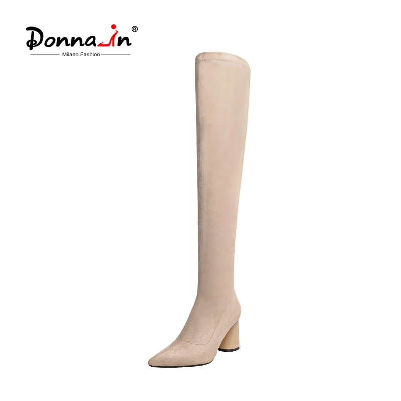 

Donna-in 2020 Fashion Stretch Fabric Sock Boots Pointy Toe Over-the-Knee Heels Thigh High Sexy Elegant Woman Boot size 34-43