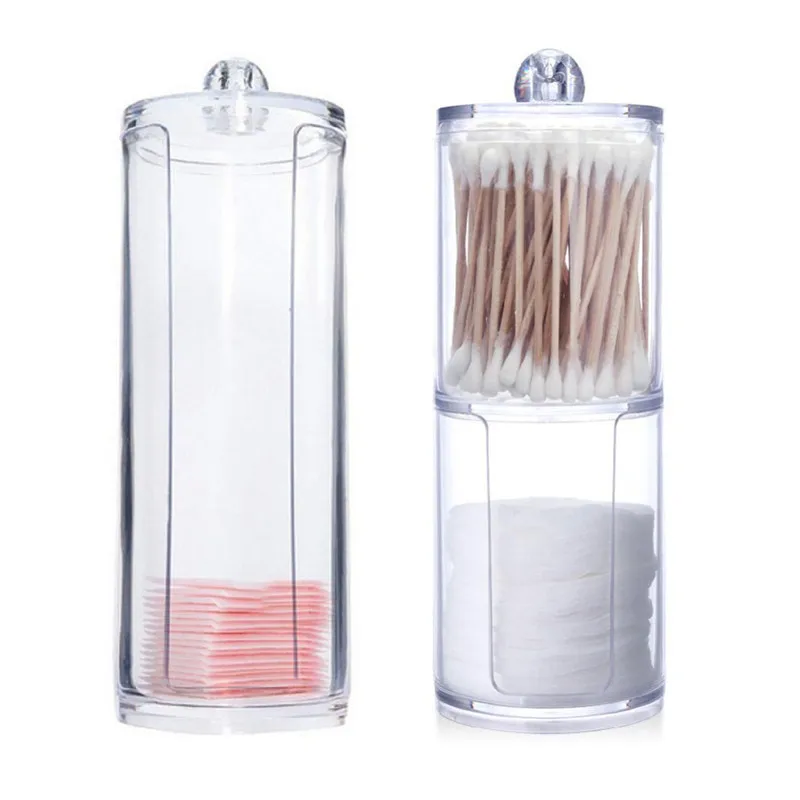 

Transparent Plastic Cotton Swab Box Desktop Storage Tank Round Bedroom Bathroom Drawer Cosmetics Organizer Creative Dust Cover