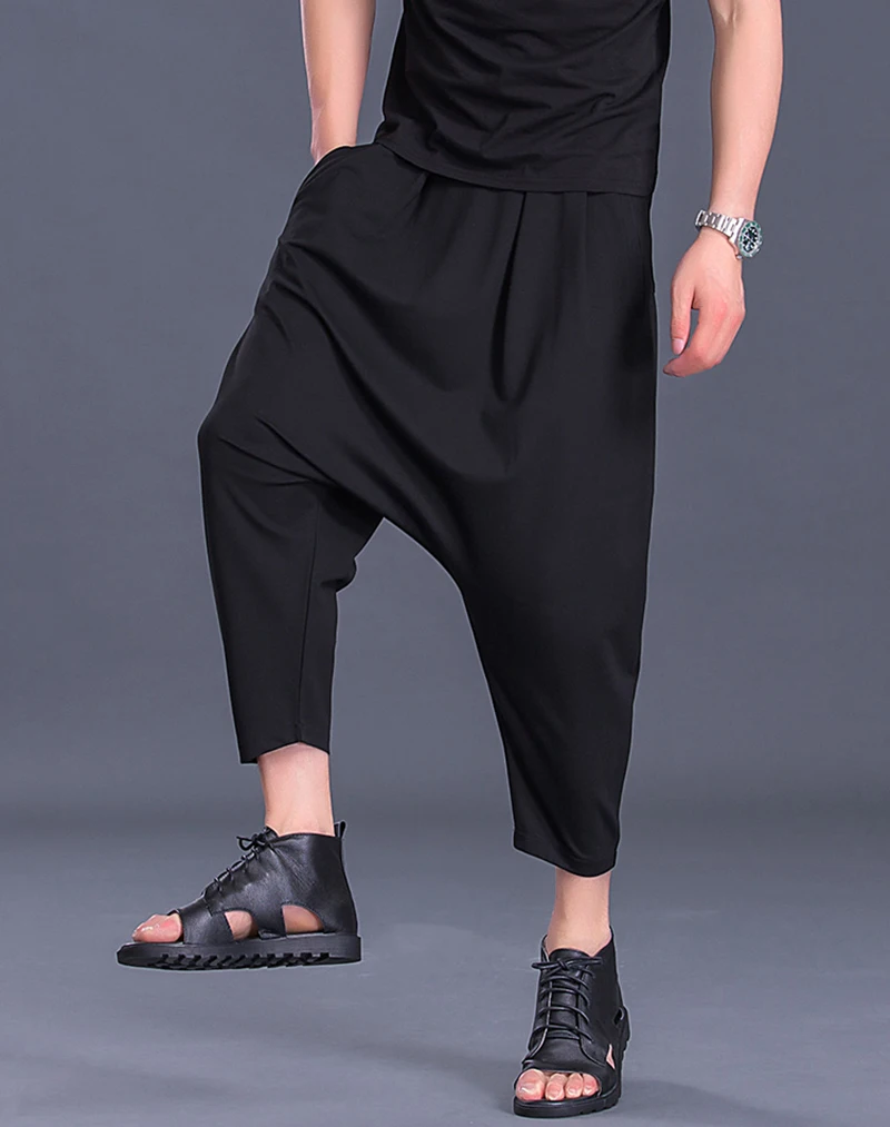 Summer Men's Large Size Harem Pants Ankle-Length Casual Loose Drop-crotch Pencil Trousers Middle Microelastic Waist A221