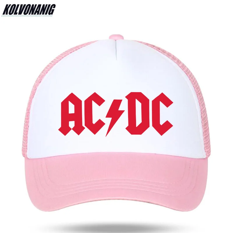 Летняя Модная хлопковая бейсболка с сеткой с принтом s ACDC для мужчин хэви-метал, рок AC/DC хип хоп Snapback кепки солнцезащитные унисекс - Цвет: Pink