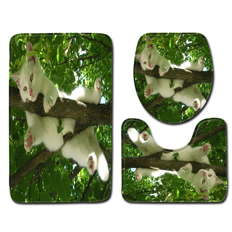 Zeegle Cat Pattern Bath Mats 3pcs Toilet Rug Absorbent Shower Rugs And Carpet Floor Mats Pads Toilet Seat Cover Mat