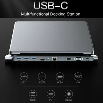 

10 In 1 Aluminium Alloy HUB 4K USB Type-C To USB 3.0 TF HDMI VGA RJ45 Mini DP Docking Station For MacBook ULTRA-BASIC