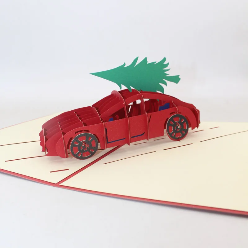 

Christmas Creative 3D Cards Holiday Blessing Christmas Tree Sports Car Outbound Holiday Blessing Card