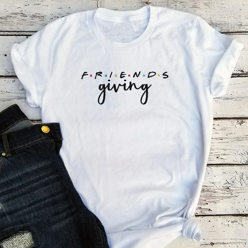 

Friends Giving 2020 Thanksgiving Shirt Funny Graphic Tees Kawaii Tops Casual Tee Plus Size Women Family Thanksgiving Tshirts