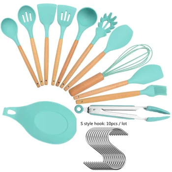 

Silicone Cooking Utensils Set 9/11/12PCS Non-stick Spatula Shovel Wooden Handle Cooking Tools Set with Storage Box Kitchen Tools