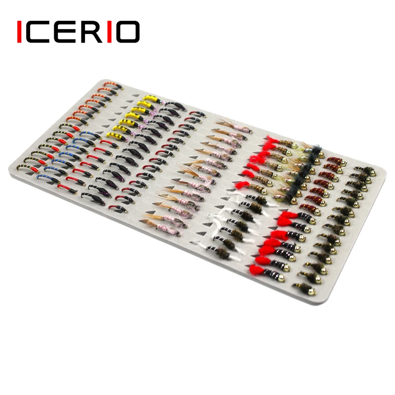 

ICERIO 126PCS/Set Prince Nymph Scud Midge Flies Tying Hook Trout Fishing Fly Lure Baits