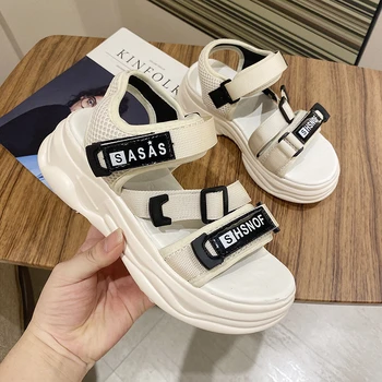 

Women Chunky Sandals 2020 Summer Designers Korean Fashion Platform Sandal Gladiator Open Toe Beach Casual Shoes For Woman Black