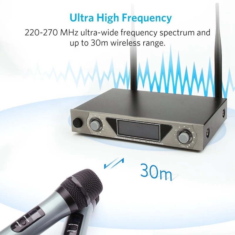 AAAE топ-Двухканальный беспроводной ручной UHF микрофон домашний караоке микрофон ЖК-система для дома KTV Караоке EU штекер