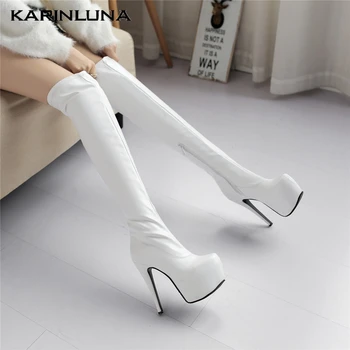 

KarinLuna Brand Design Plus Size 48 Women Boots Warm Plush Thin Heels Platform Over-the-Knee Pumps Spring/Autumn Woman Shoes