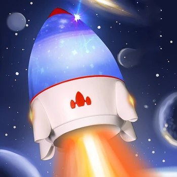 

LED Colorful Rocket Rotating Projector Lamp with Speaker Projector Starry Sky Ocean Projector Night Light - White