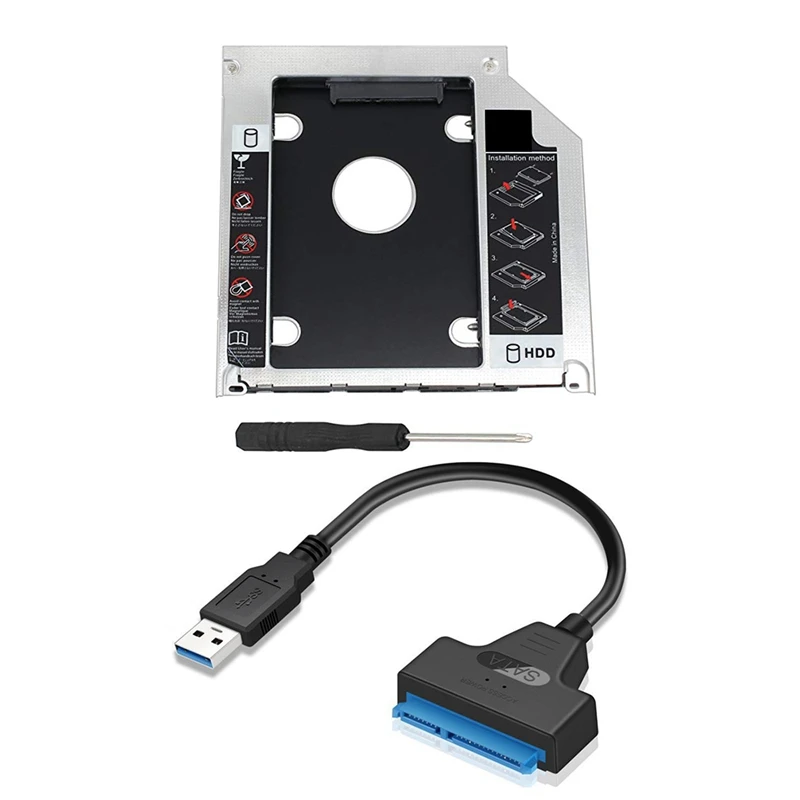 2 шт. аксессуары: 1 SATA 2Nd HDD HD SSD корпус жесткий диск Caddy чехол-лоток и Кабель-адаптер