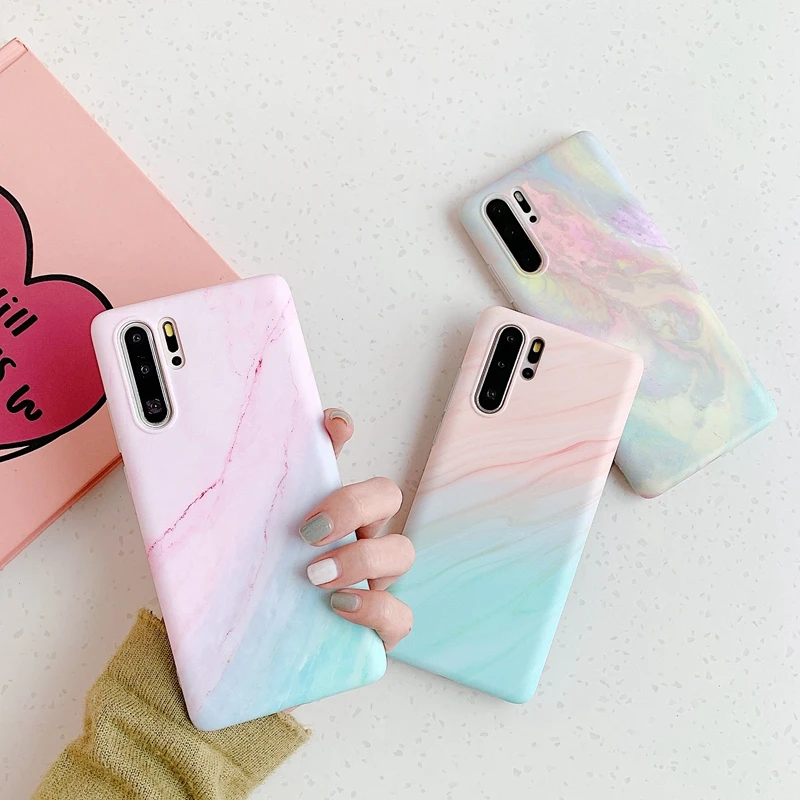 For Huawei P20 P30 Mate 20 30 Mate20 Pro Lite Agate Watercolor Marble Natural Stone Pattern Matte Soft Silicone TPU Cover Case | Мобильные