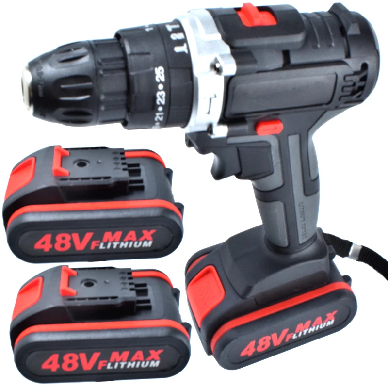 

48VF 5000mAh Lithium Battery Impact Drill Power Drills Cordless Rechargeable 2 Speed Electric Drill For Home Household Jobs