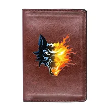 

Cool Ice and Fire Wolf Head Passport Cover Leather Men Women Slim ID Card Holder Pocket Wallet Case Travel Accessories