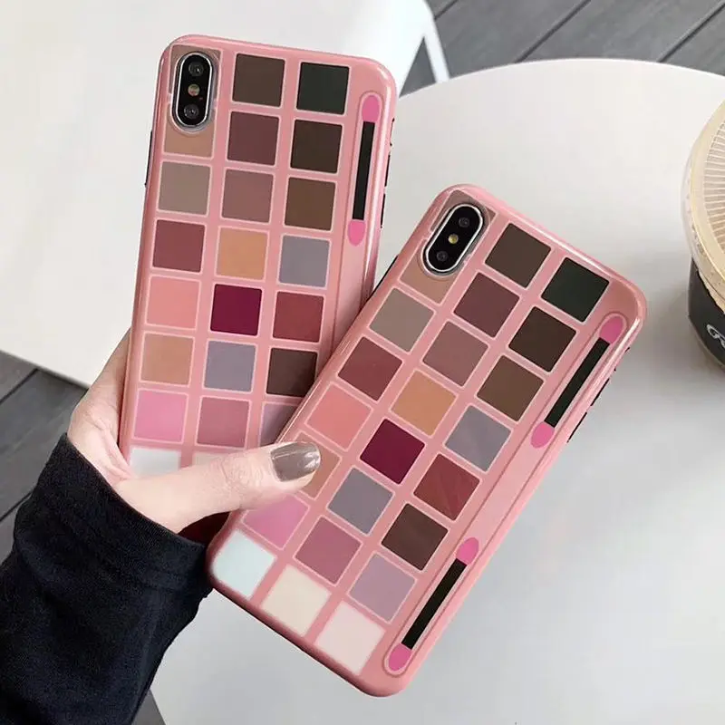 

Makeup Eyeshadow Palette phone Case For iphone XS Max XR X XS 6 6s 7 8 plus soft silicone Pink Back cover With Fing Ring Gift