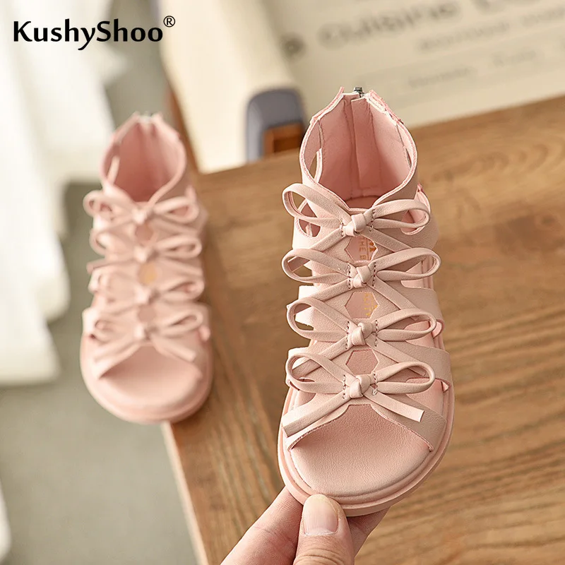 KushyShoo-Sandalias de piel suave para niña, zapatos coreanos para niño, sandalias de princesa para bebé, zapatos de gladiador para playa para niño 2020, novedad de verano