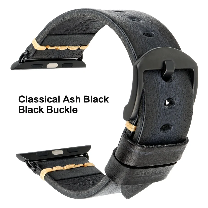 Новые аксессуары для часов из натуральной кожи для Apple Watch 42 мм 44 мм и ремешок для Apple Watch 38 мм 40 мм сменные браслеты - Цвет ремешка: Ash Black-Black