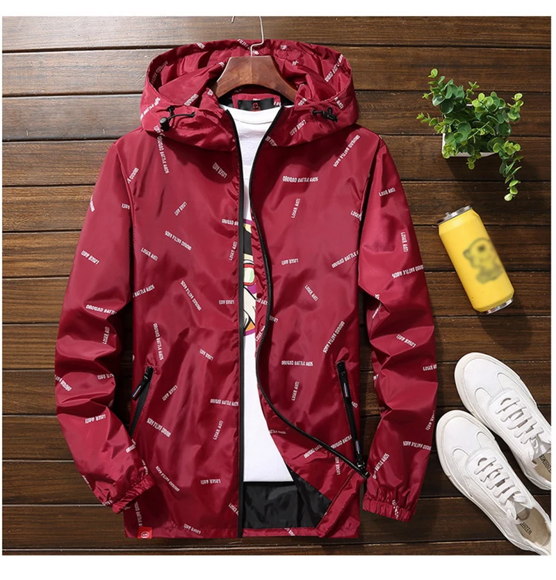 Spring Mens Thin Jacket 2019 Autumn Plus Size 8XL 10XL Hooded Windbreaker Men's Coat Casual Loose Letter Print Jackets And Coats jeans jacket for men