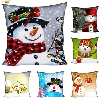 

HUGSIDEA Snowman Throw Pillow Case Funny Cute Hat and Scarf Snowman Decorative Cover for Cushion Bedding Christmas Pillowcase