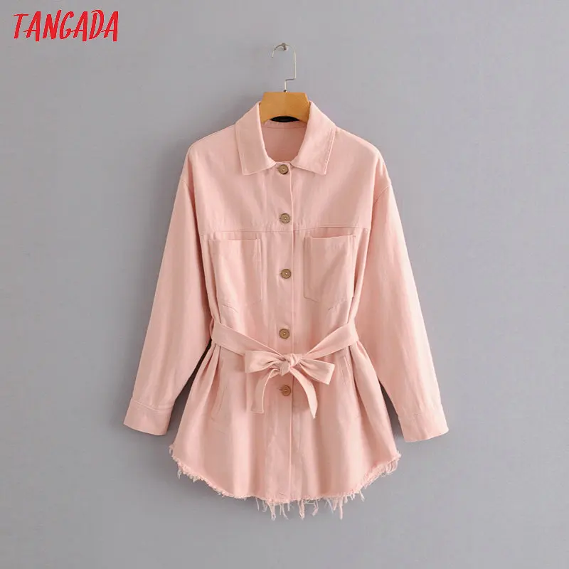 remarkable  Tangada women winter jackets with Belt button pocket long sleeve turn down collar jacket tassel lad
