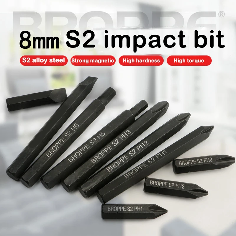 

Broppe 3pcs Cross Impact Electric Magnetic Screwdriver Bits Set 8mm Hex Shank 80mm Cross Screwdriver Bits Set S2 PH1 PH2 PH3