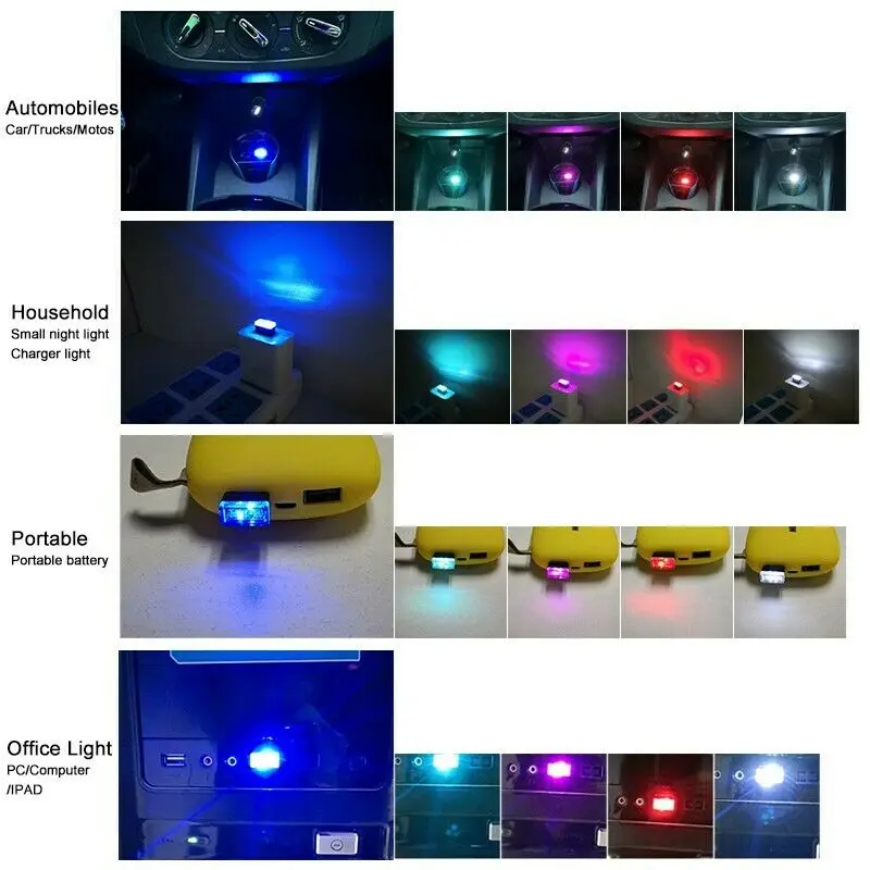 10X гибкий мини-usb 5 в цветные светодиодные лампы Ночник Лампа для Автомобильная атмосферная лампа яркий аксессуар отличительные огни эффект